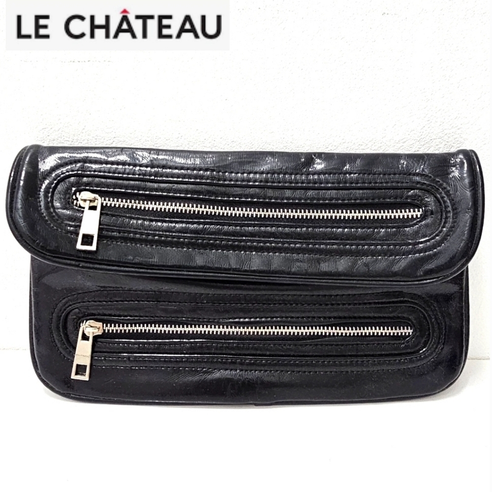 🇨🇦 Le Chateau Dark Blue Clutch Bag with Zippers - Picture 2 of 10
